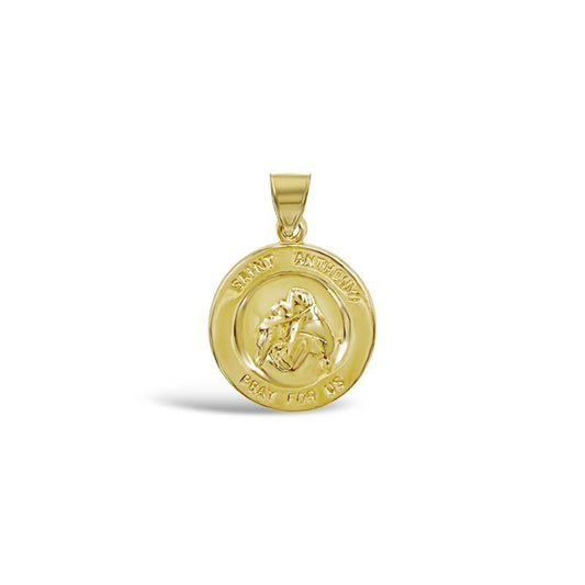 Saint Anthony Charm Real 10k Yellow Gold Round Pendant 0.8 inch