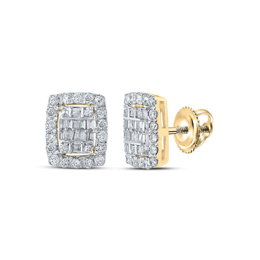 10k Yellow Gold Baguette Diamond Rectangle Cluster Stud Earrings 1/2cttw