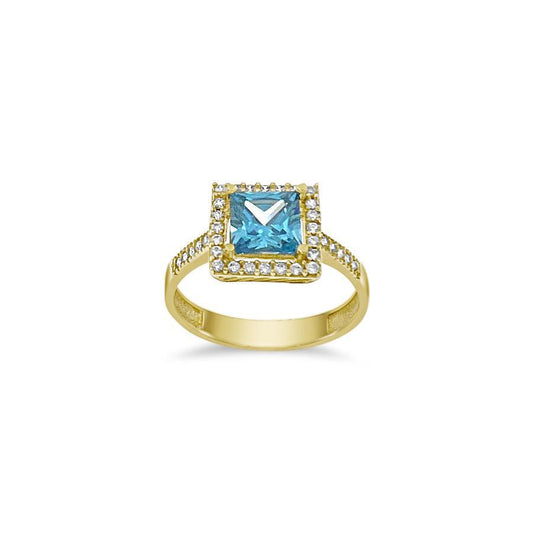 Real 14k Gold Ring Sky Blue CZ Women Band Size 7.5