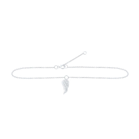 Diamond Round Wing Anklet Bracelet Ankle 10k White Gold 9"