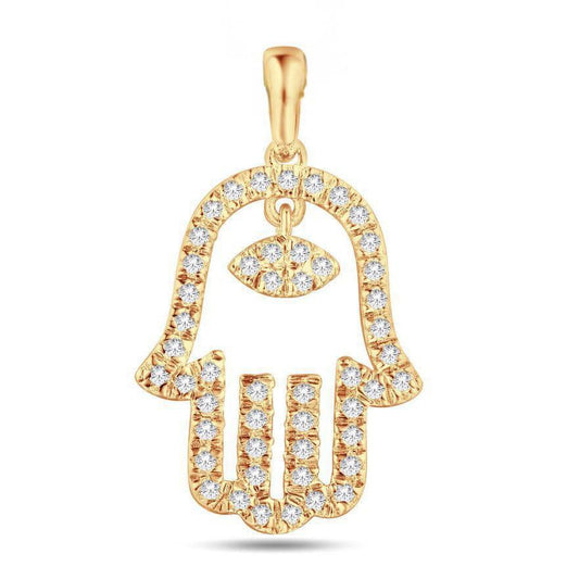 Diamond Hamsa Palm Fatima Hand Charm Pendant 10k Yellow Gold