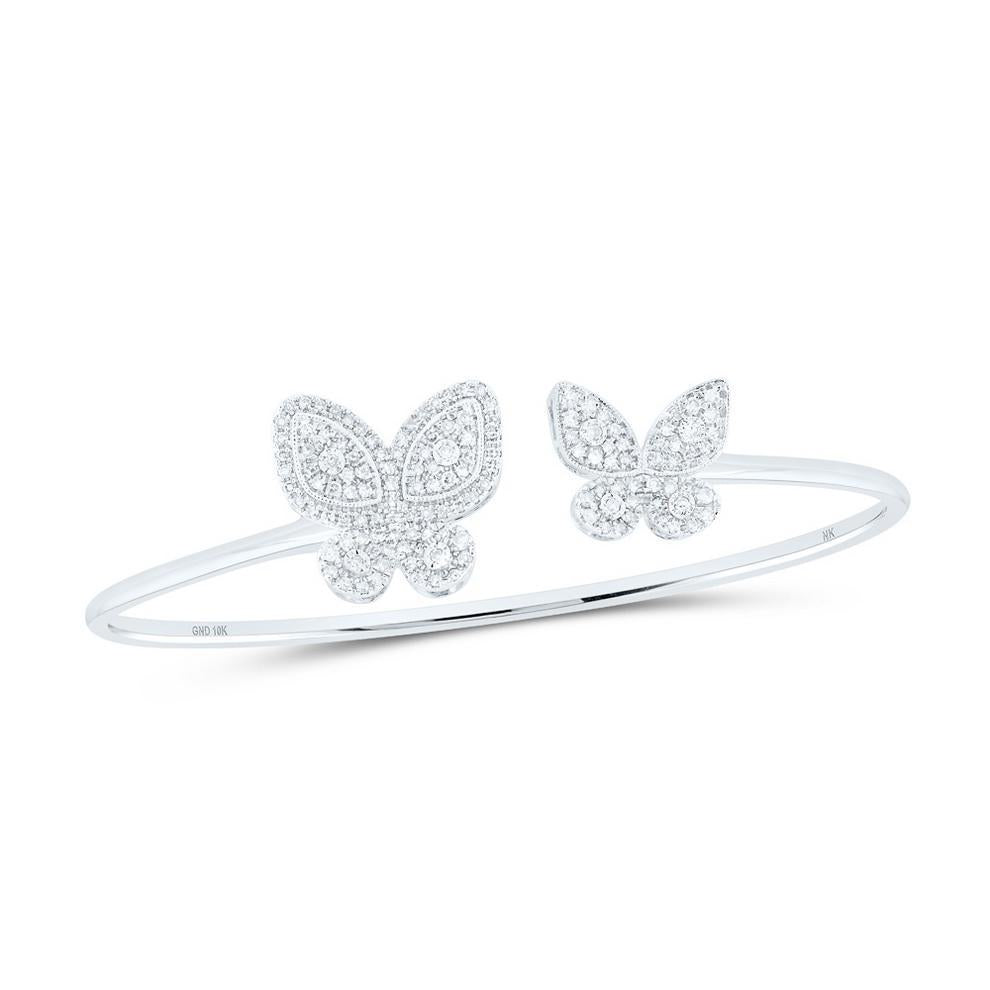 0.75cttw Diamond Bangle Butterfly 10k White Gold Womens Bracelet