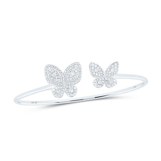 0.75cttw Diamond Bangle Butterfly 10k White Gold Womens Bracelet