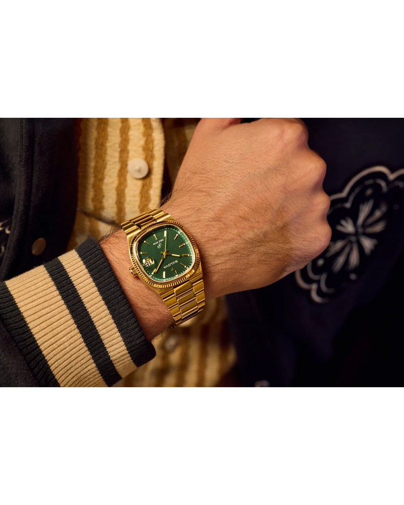Bulova Super Seville Gold Tone Green Dial Mens Watch 97B237