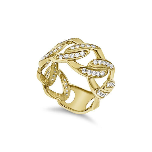 Mens Band Cuban Link Chain 10k Yellow Gold