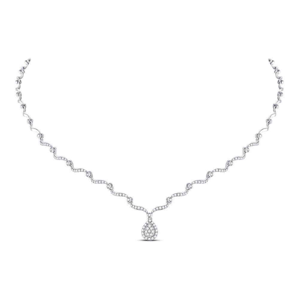 10kt White Gold Womens Round Diamond Teardrop Cluster Necklace 3/4 Cttw