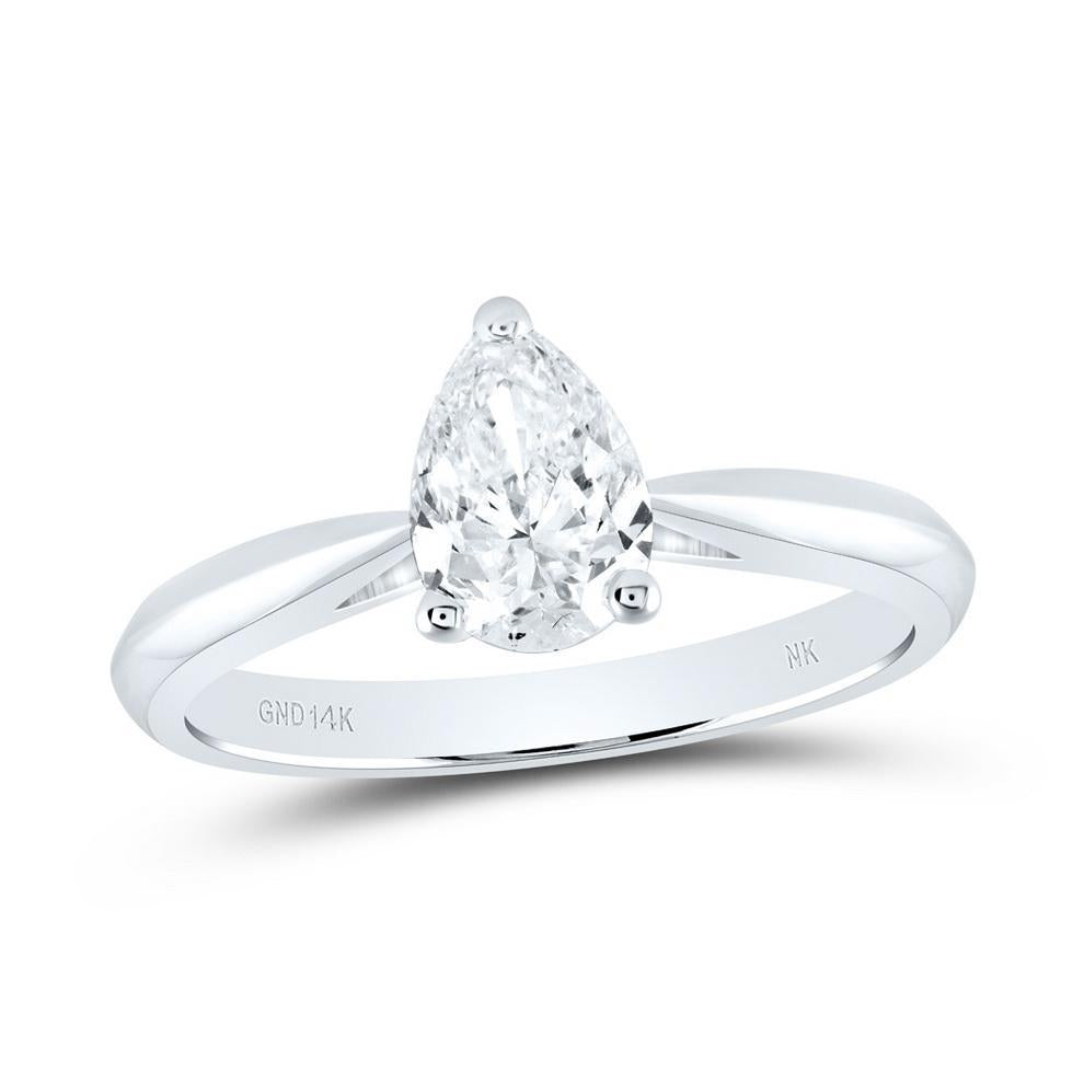 0.50 Ct Pear Diamond Solitaire Engagement Ring 14k White Gold Bridal Wedding