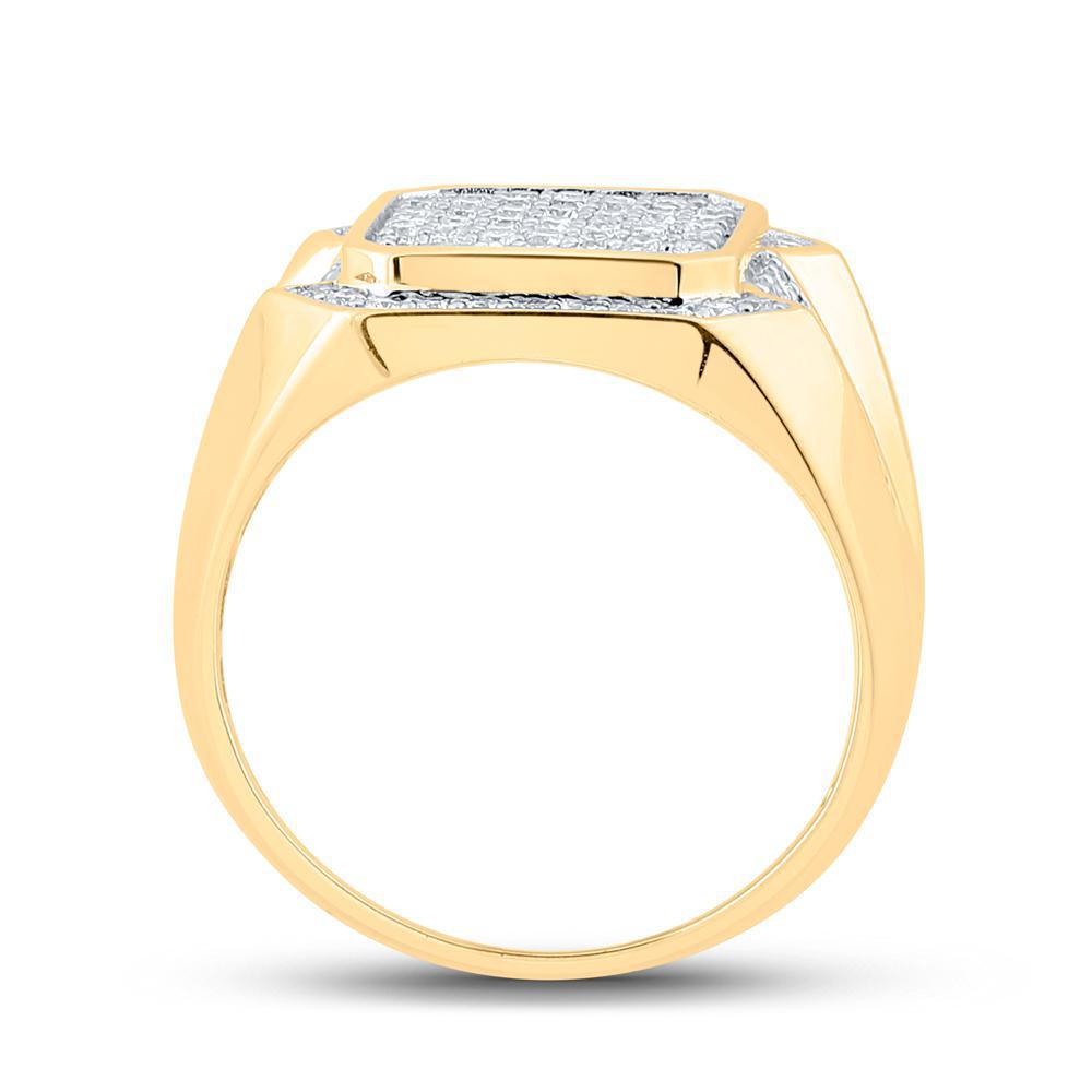 1ctw Diamond Mens Square Shape Ring 10K Yellow Gold Statement Band