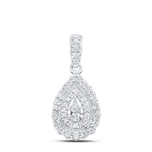 0.37 Cttw Teardrop Round Diamond Pear shape Halo Pendant Charm 10k White Gold