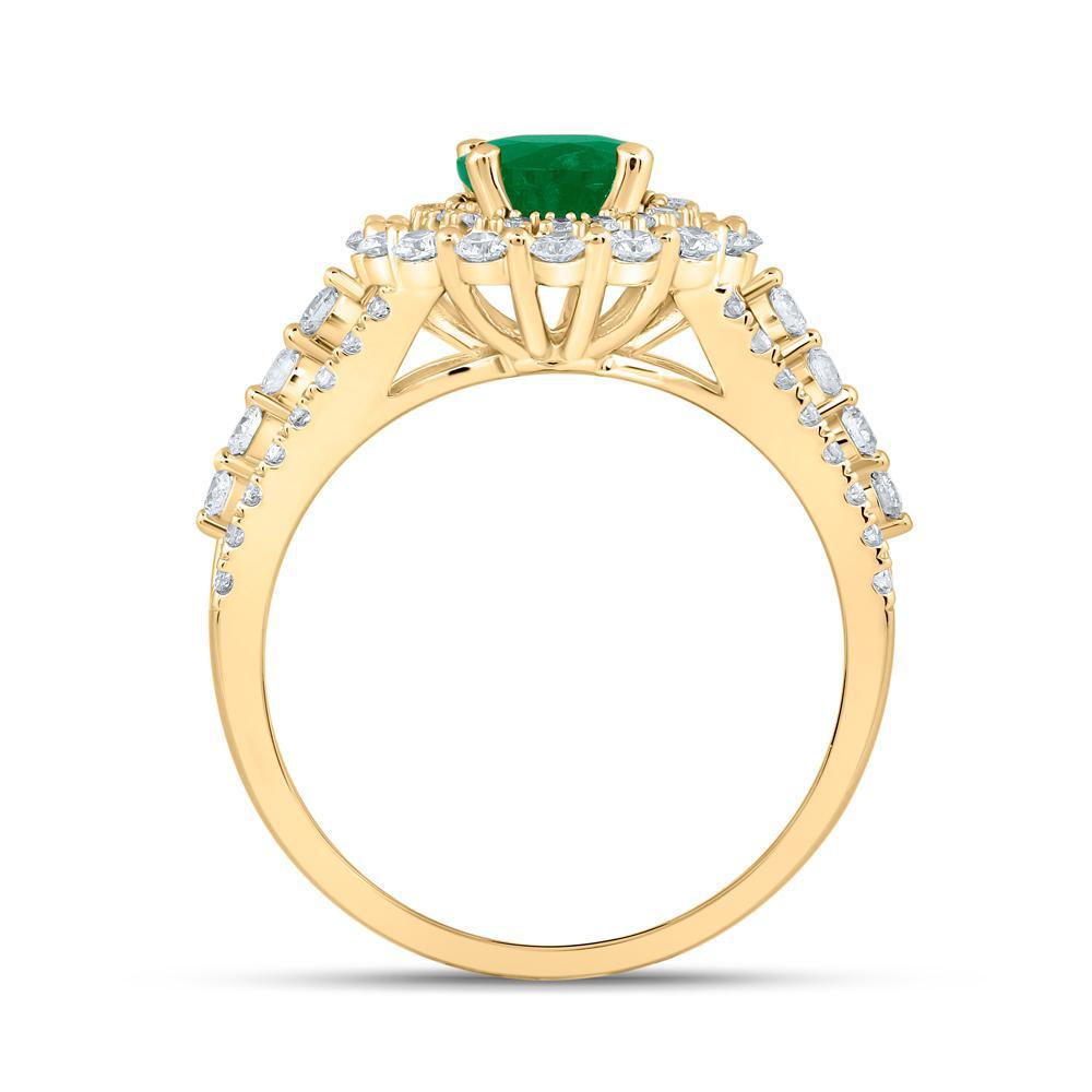 1.86 Cttw Natural Emerald Oval Solitaire & Diamond Halo Ring 14k Yellow Gold