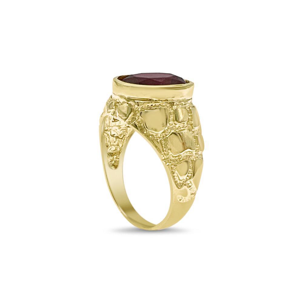 10k Yellow Gold Nugget Created Ruby Ring Men's Band Size 9