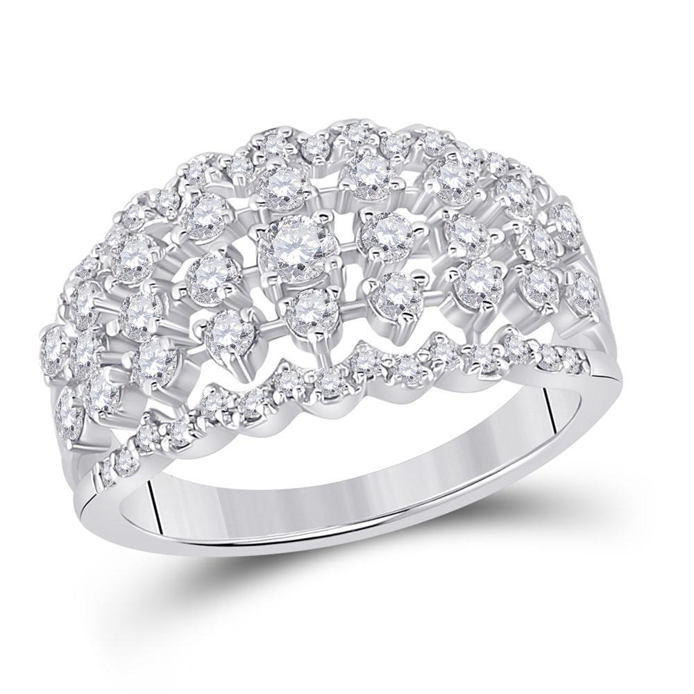 Diamond 0.94ctw 14K White Gold Wide Multi Row Band Ring
