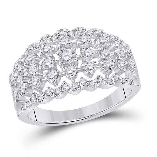 Diamond 0.94ctw 14K White Gold Wide Multi Row Band Ring