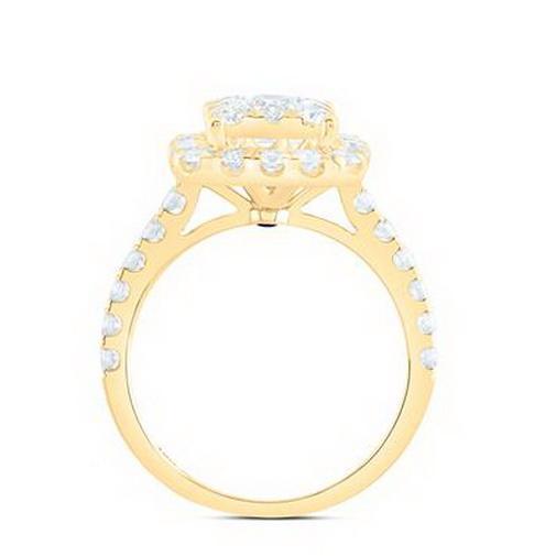 1.87ctw Diamond Cushion Cluster Single Halo Ring 18K Yellow Gold