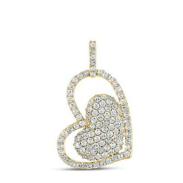 0.68ctw Diamond Double Heart Charm Pendant 14k Yellow Gold