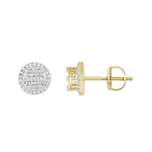 0.33cttw Baguette Diamond Round Shape Stud Earrings 10k Yellow Gold Screw back