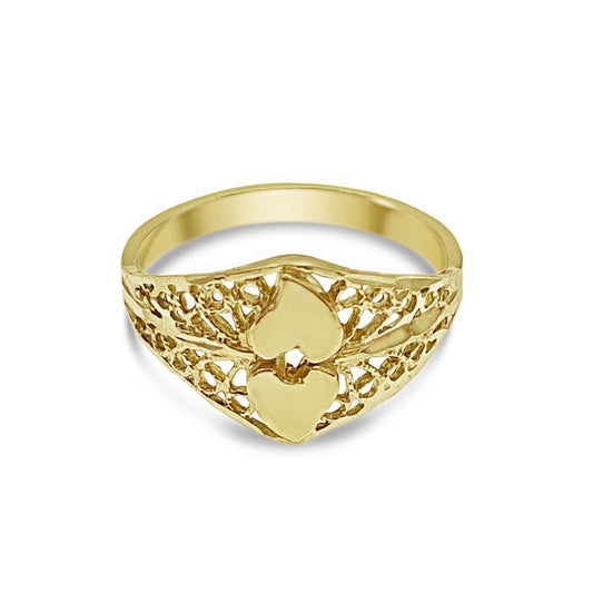 10K Yellow Gold Double Heart Filigree Ring