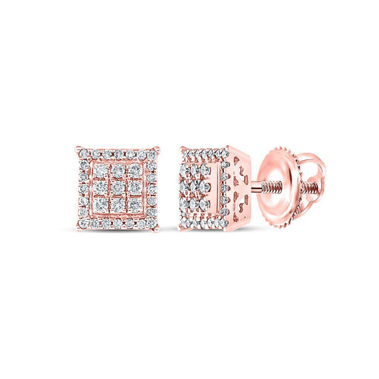 0.27ctw Diamond Stud Square Cluster Earrings 14k Rose Gold Screw Back