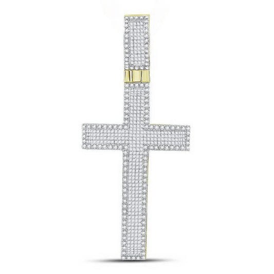 2.50 Cttw Princess Diamond Cross Mens Pendant Charm 10k Yellow Gold