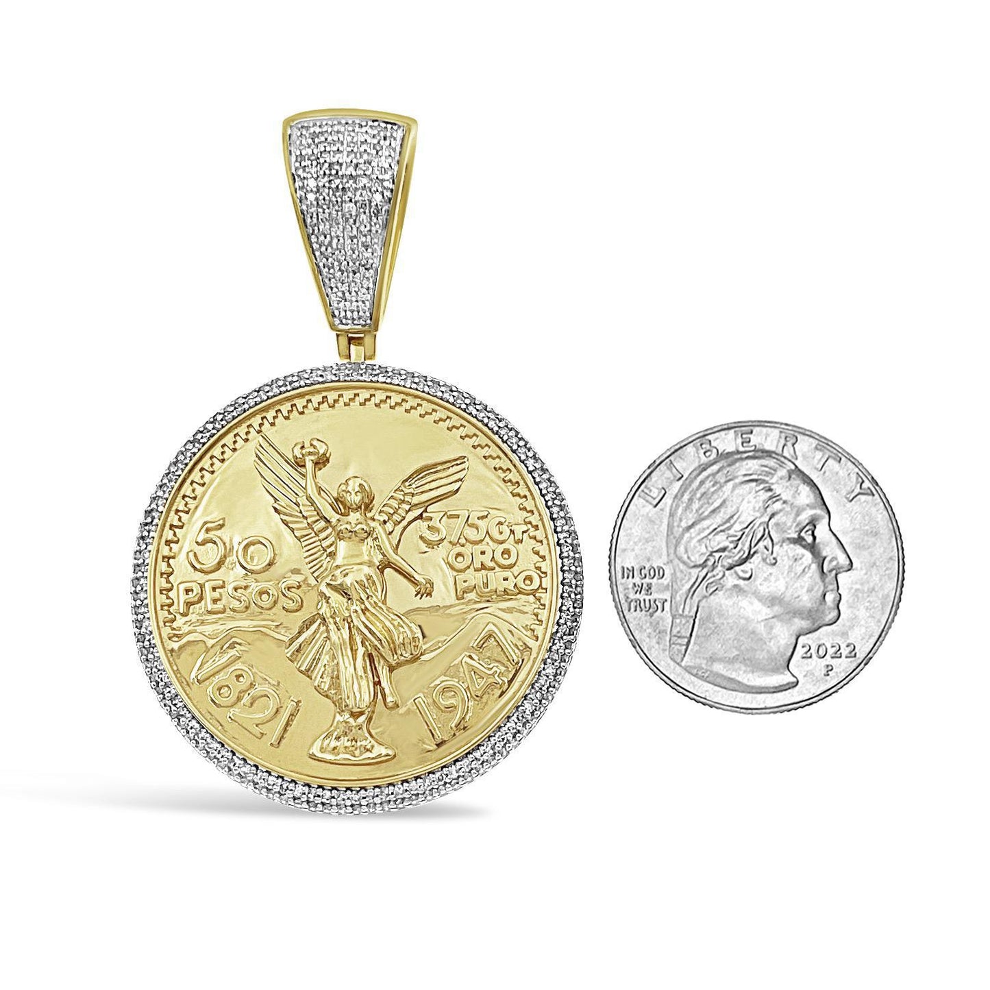 10k Gold Diamond 50 Pesos Coin Centenario Mexican Pendant 1.00 Cttw