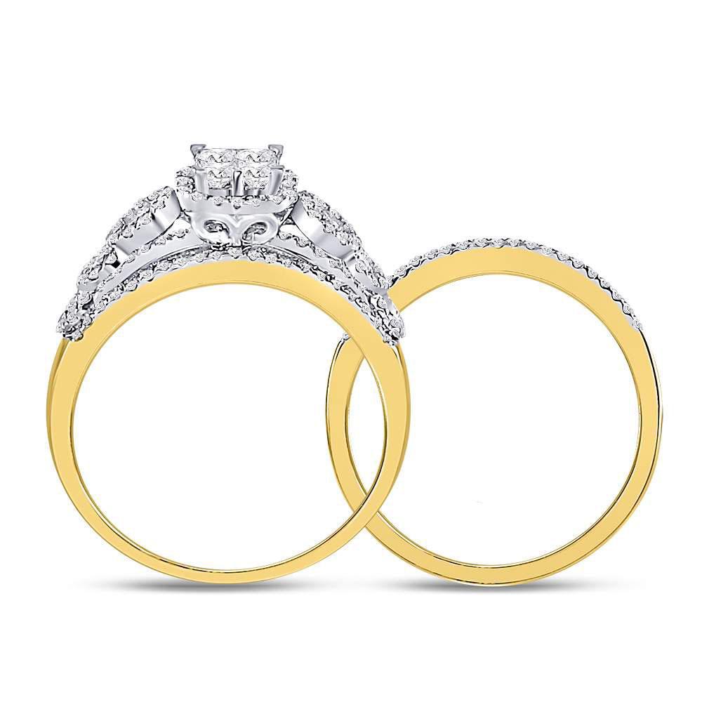 1Cttw Princess Diamond Cluster Engagement Wedding Ring Set 14k Yellow Gold