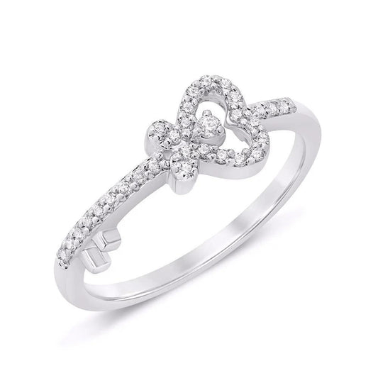 Diamond Heart Key Ring 10K White Gold