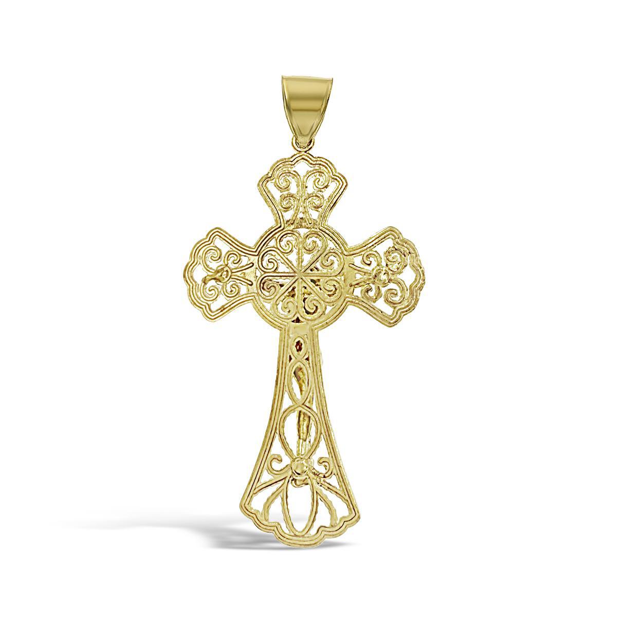 Jesus Crucifix Cross Pendant Mens Charm 10k Yellow Gold 1.9 inch 1