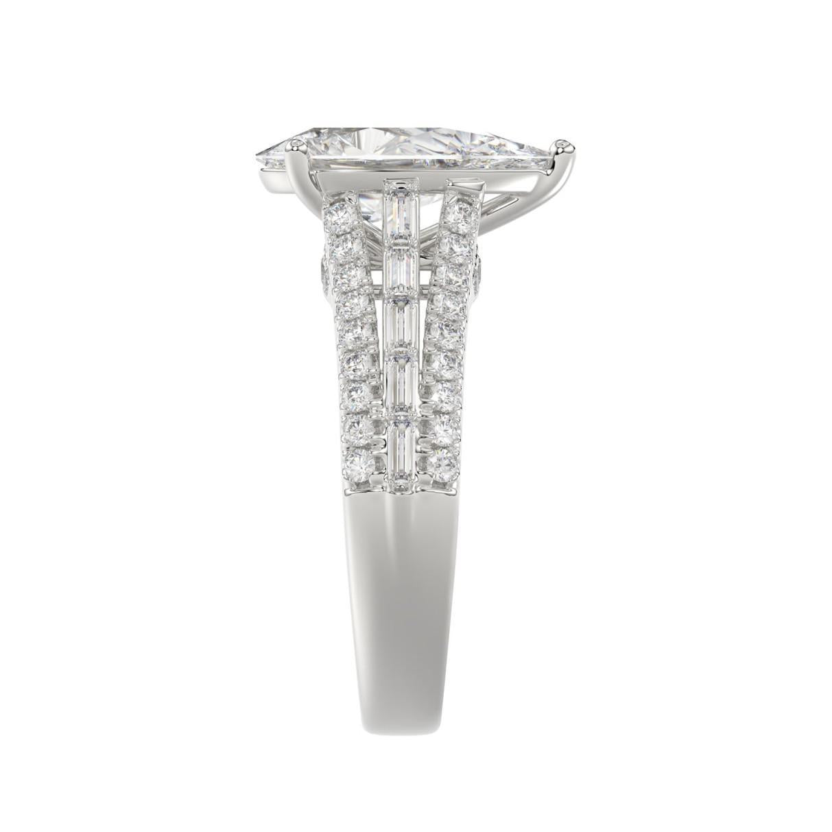 2.75 cttw Lab Grown Pear Baguette Diamond IGI Engagement Ring 950 White Platinum