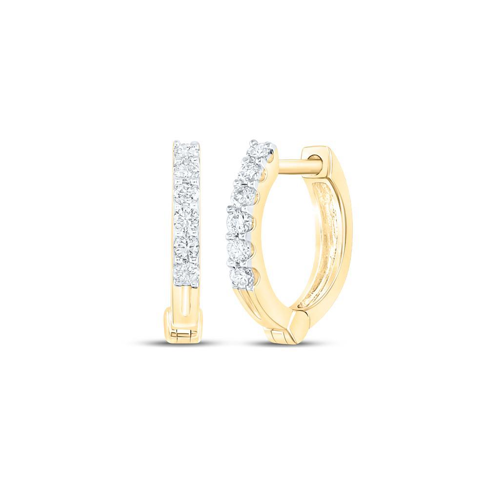Diamond Single Row Huggie Hoop Womens Earrings 10K Yellow Gold