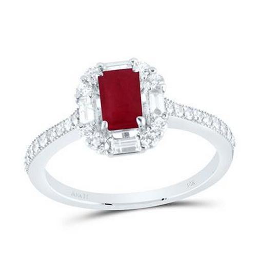 Baguette Diamond Natural Ruby 6х4mm Emerald Shape Womens Ring 14k White Gold