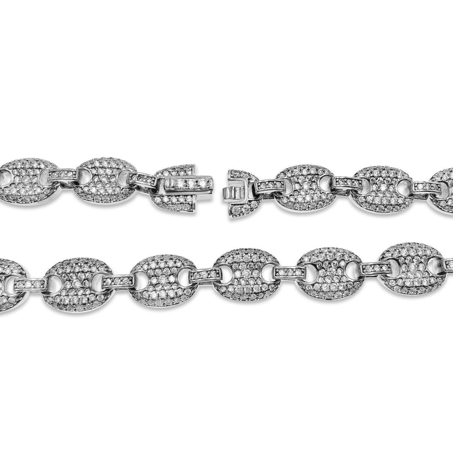 Puff Mariner Anchor Iced Out Link Chain CZ Necklace Solid 925 Sterling Silver