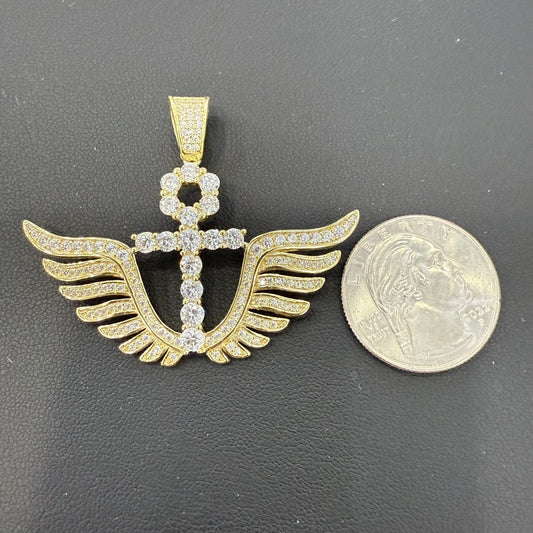 Anchor Wings Pendant Charm 925 Sterling Silver Gold Plated