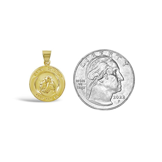 Saint Anthony Charm Real 10k Yellow Gold Round Pendant 0.8 inch
