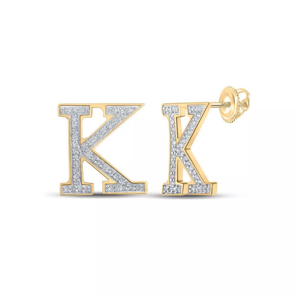 Diamond K Initial Stud Earrings 10K Yellow Gold