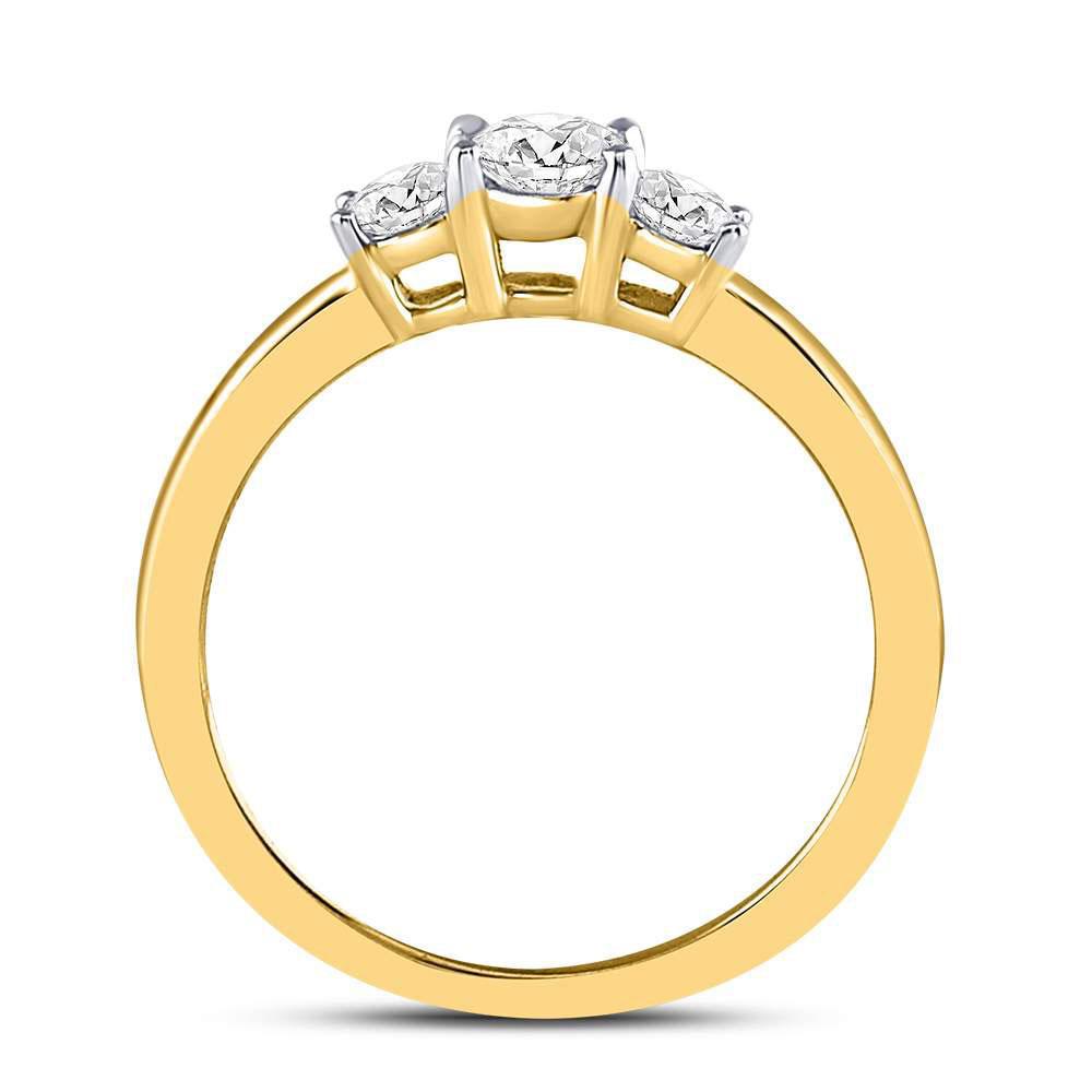 14k Yellow Gold Round Diamond 3-stone Bridal Wedding Engagement Ring 1/2Cttw