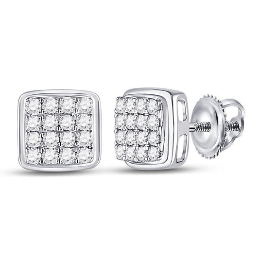 0.29ctw Diamond Stud Earrings 10K White Gold Square Cluster Mens Screw Back