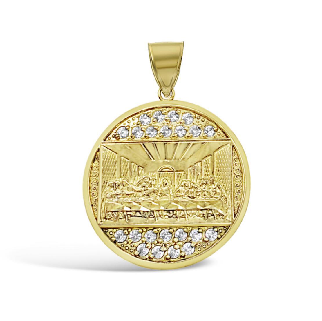 Last Supper Round Pendant Mens Charm 10k Yellow Gold