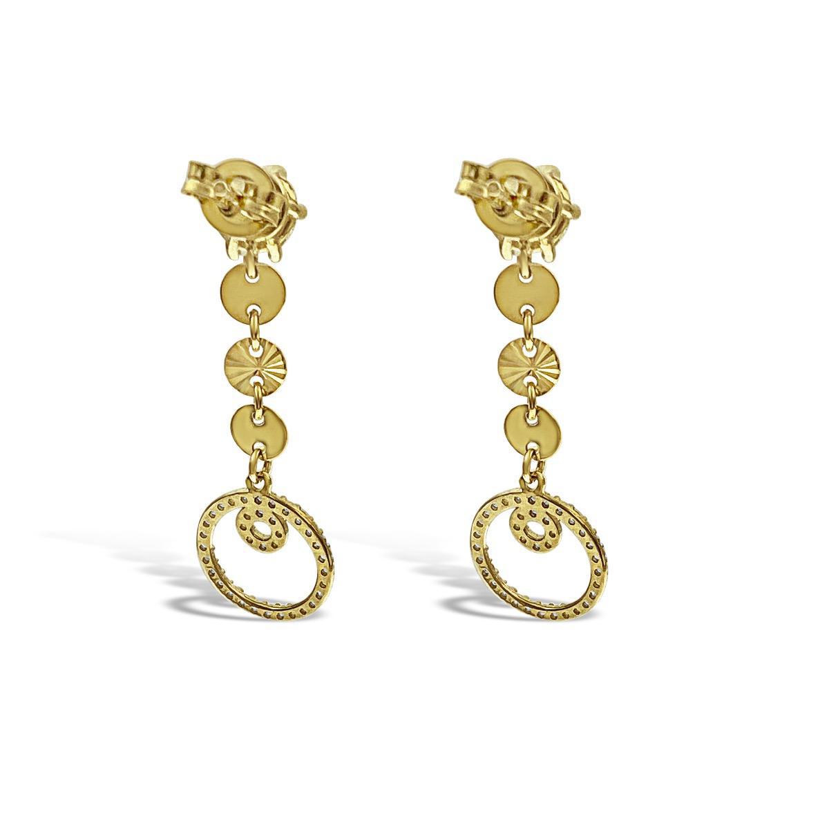 Round Drop Dangle Earrings Real 14k Yellow Gold Stud CZ