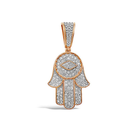 0.75ctw Diamond 10K Rose Gold Hamsa Hand Evil Eye Pendant Protection