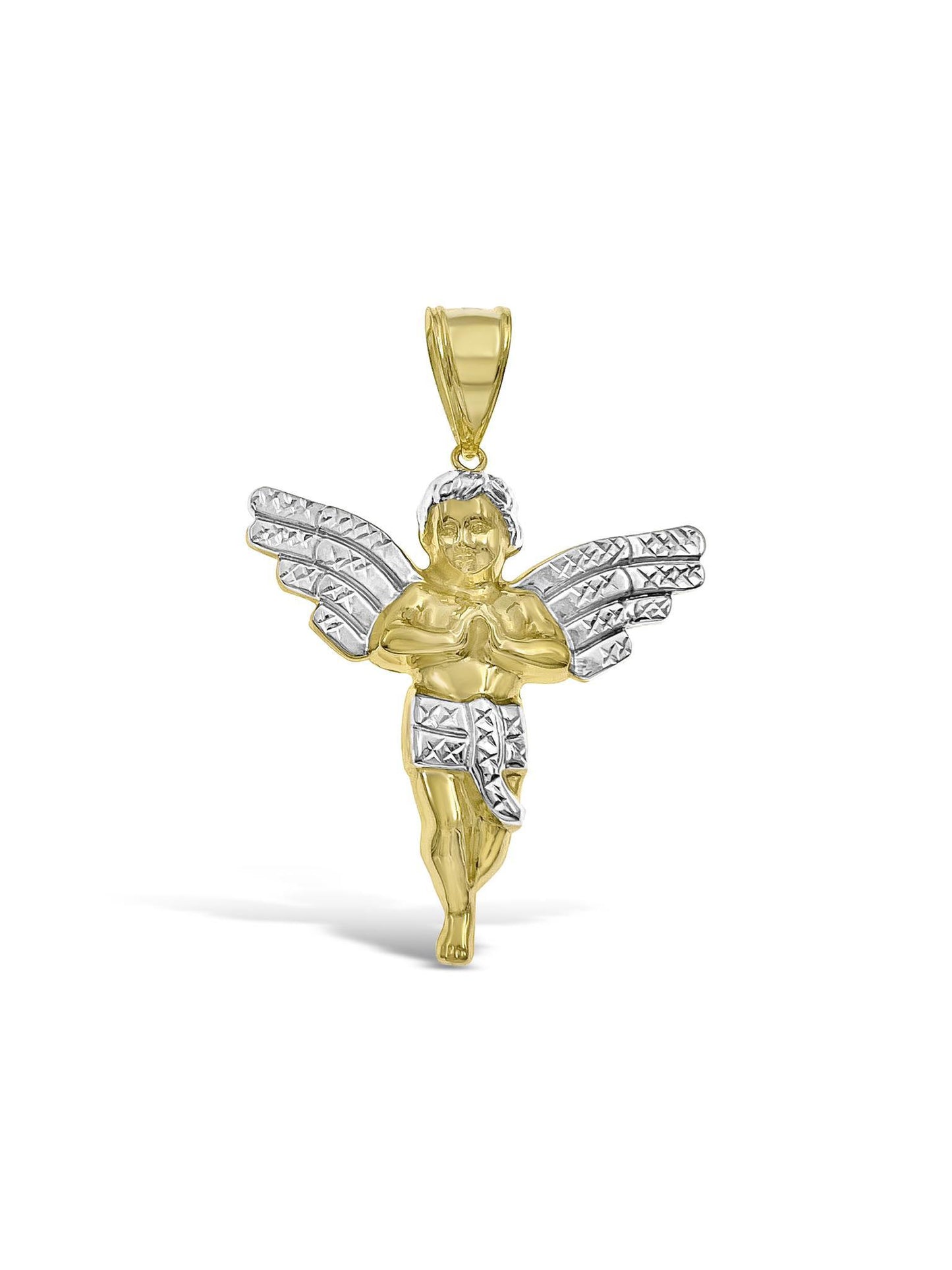 10k Two Tone Gold Baby Angel Pendant Charm 2.3"