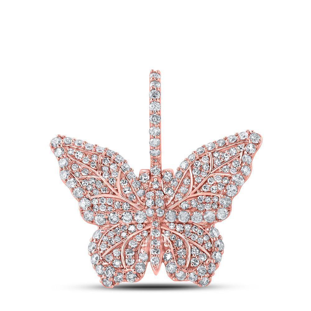 1.51ctw Diamond Butterfly Charm Pendant 10k Rose Gold 1.2 inch