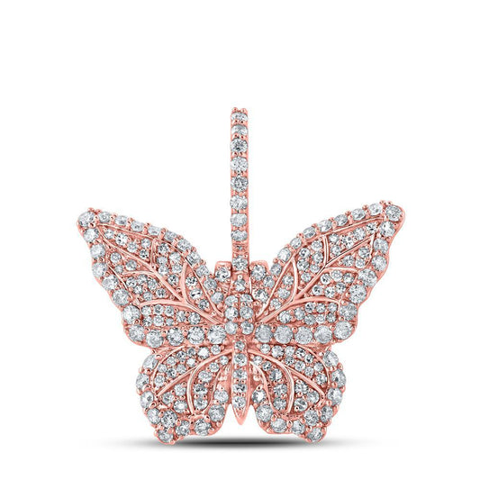 1.51ctw Diamond Butterfly Charm Pendant 10k Rose Gold 1.2 inch