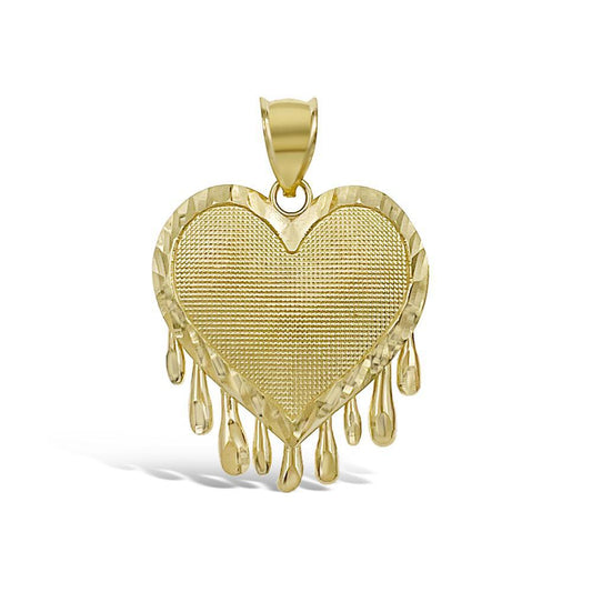 10k Yellow Gold Heart Love Drops Pendant Charm 1.2"