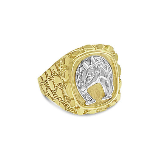 10K Gold Men's Horse Horseshoe Nugget Ring