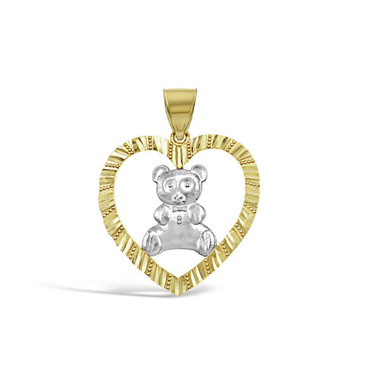 Teddy Bear Heart Pendant Charm 10k Two Tone Gold