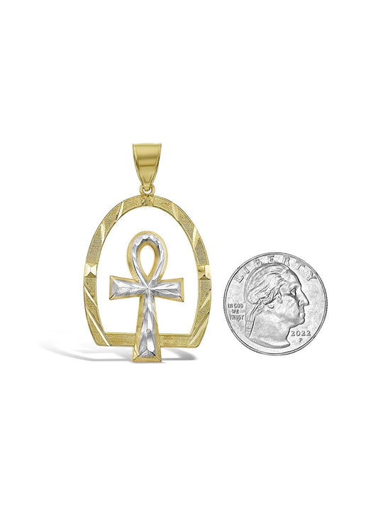 10K Two Tone Gold Egyptian Ankh Cross Pendant