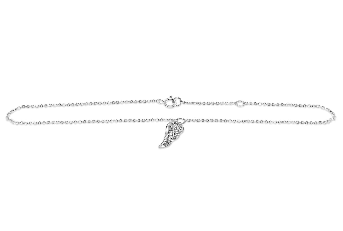 Diamond Round Wing Anklet Bracelet Ankle 10k White Gold 9"