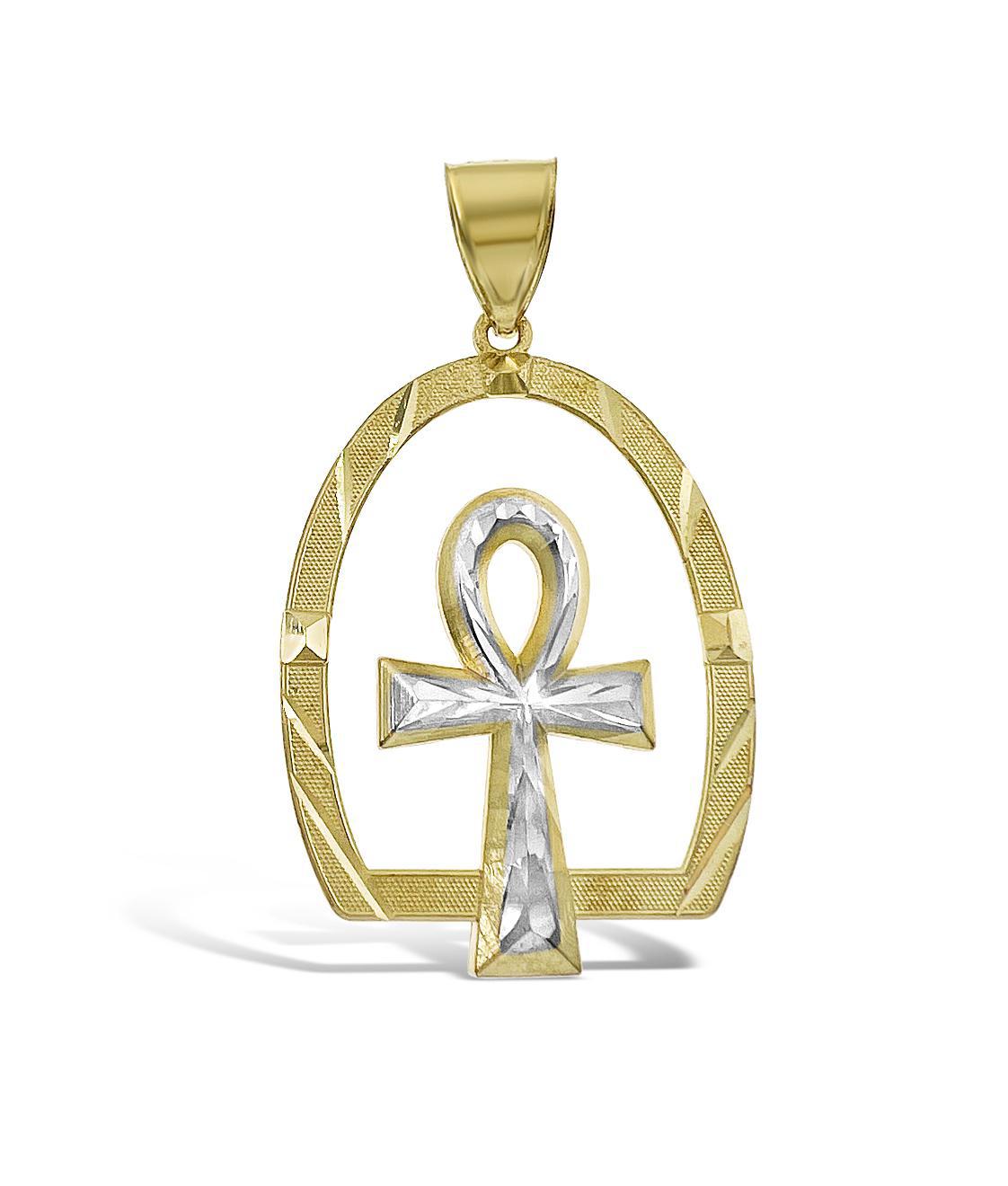 10K Two Tone Gold Egyptian Ankh Cross Pendant