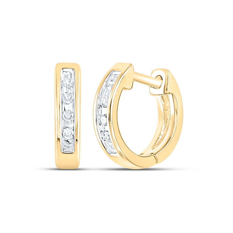 Diamond Single Row Huggie Hoop Earrings 10K Yellow Gold