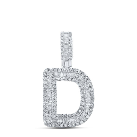 1/2cttw Baguette Diamond Initial Letter D Pendant 10k White Gold